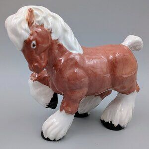 Vintage Ceramic Clydesdale Horse Figurine: Equestrian Farmhouse Collectible